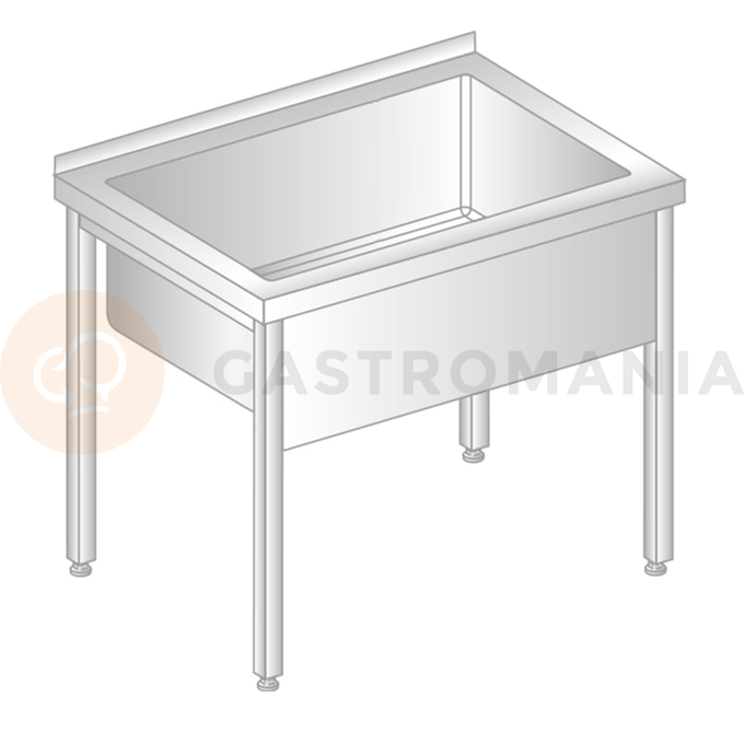 Stůl nástěnný z nerezové oceli s jednokomorovou vanou 1100x700x850 mm, výš. komory = 300 mm | DORA METAL, DM-3235