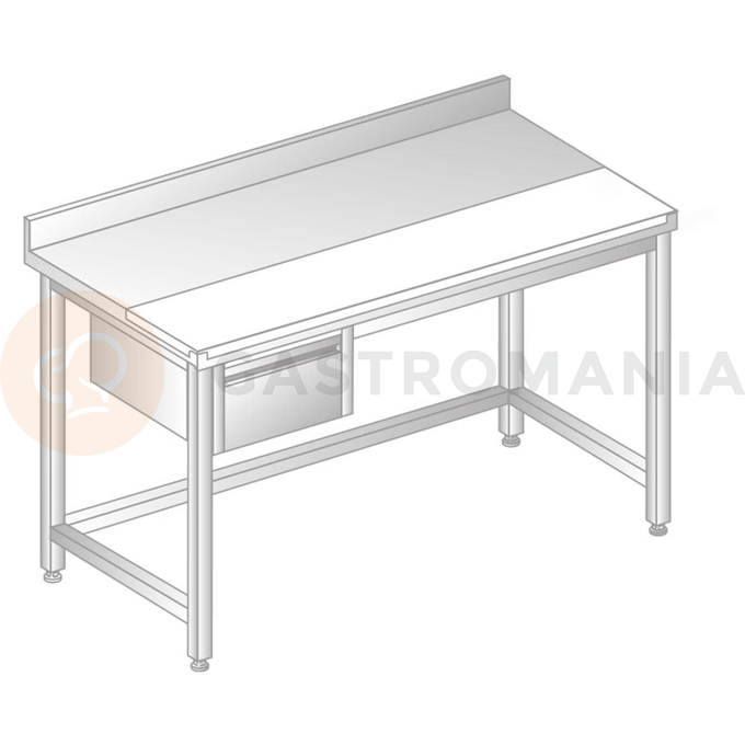 Stůl nástěnný z nerezové oceli s krájecí deskou, šuplíkem,  se zadní lištou a okapovou lištou 1900x600x850 mm | DORA METAL, DM-S-3106
