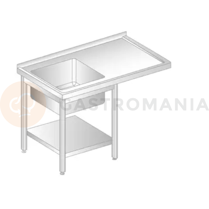 Stůl nástěnný z nerezové oceli s místem na myčku, dřezem a poličkou 1400x600x850 mm | DORA METAL, DM-3272