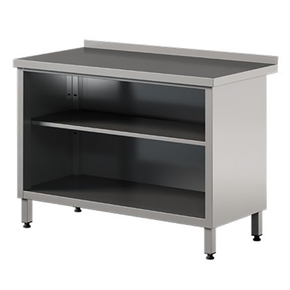 Nerezový přístěnný stůl s otevřenou skříňkou, bez dveří 1600x600x850 mm | ASBER, WT-166-PL-2S