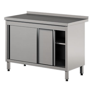 Nerezový přístěnný stůl se skříňkou, posuvné dveře 1000x600x850 mm | ASBER, WM-106-PL-2SD