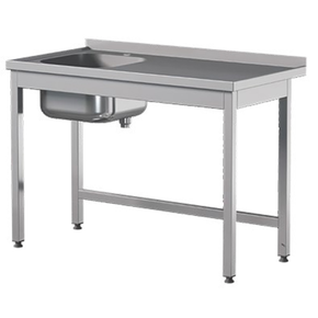 Přístěnný nerezový stůl s dřezem 1600x600x850 mm | ASBER, STW-166/1-PL-L-B