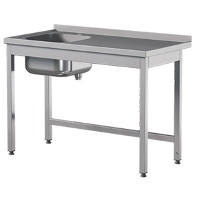 Přístěnný nerezový stůl s dřezem 600x600x850 mm | ASBER, STW-66/1-PL-L-B