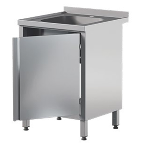Přístěnný nerezový stůl s dřezem a skříňkou 600x600x850 mm | ASBER, STW-66/1-PL-HD
