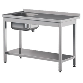 Přístěnný nerezový stůl s poličkou a dřezem 1000x600x850 mm | ASBER, STW-106/1-PL-L-S