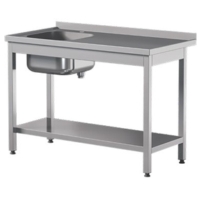 Stół przyścienny ze stali nierdzewnej z półką i zlewem 600x700x850 mm | ASBER, STW-67/1-PL-L-S