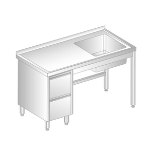 Stół przyścienny ze stali nierdzewnej ze zlewem i 2 szufladami 1400x600x850 mm | DORA METAL, DM-3012