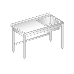 Stůl nástěnný z nerezové oceli s dřezem 1400x600x850 mm | DORA METAL, DM-3200