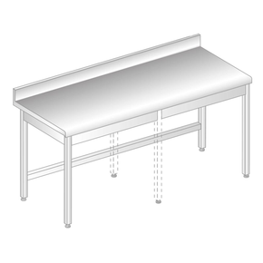 Stůl nástěnný z nerezové oceli se zadní lištou a okapovou lištou 1300x600x850 mm | DORA METAL, DM-S-3100