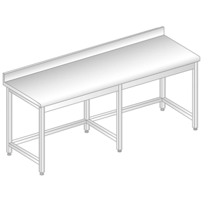 Stůl nástěnný z nerezové oceli se zadní lištou a okapovou lištou 2600x700x850 mm | DORA METAL, DM-S-3102