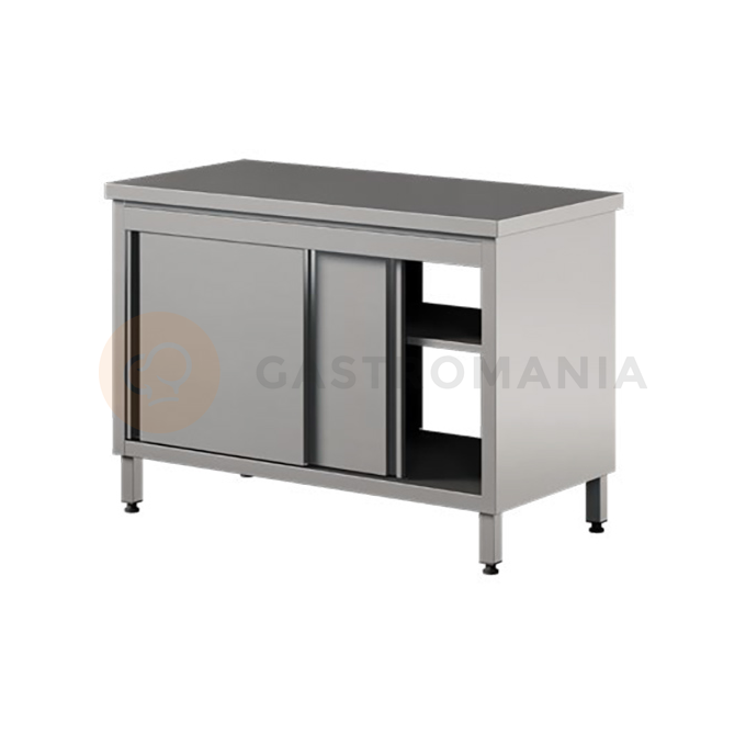 Nerezový přístěnný stůl s průchozí skříňkou, posuvné dveře 900x700x850 mm | ASBER, WM-97-PL-4SD