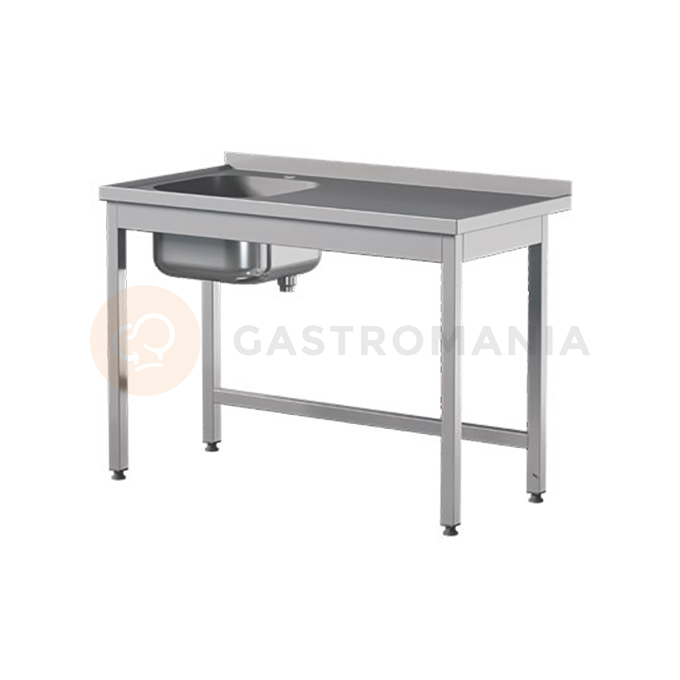 Přístěnný nerezový stůl s dřezem 1100x600x850 mm | ASBER, STW-116/1-PL-L-B