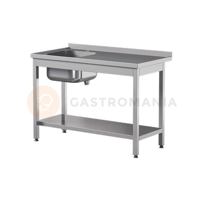 Přístěnný nerezový stůl s poličkou a dřezem 1200x600x850 mm | ASBER, STW-126/1-PL-L-S