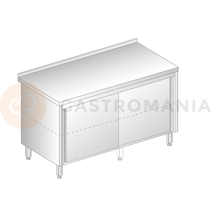 Stůl nástěnný z nerezové oceli s průchozí skříňkou a posuvnými dveřmi 1800x700x850 mm | DORA METAL, DM-3118 P