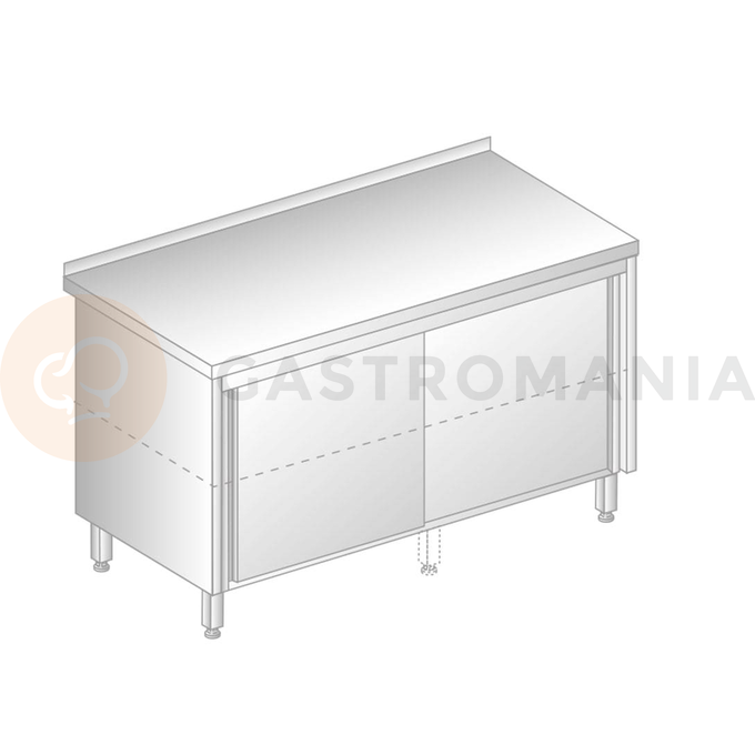 Stůl nástěnný z nerezové oceli s průchozí skříňkou a posuvnými dveřmi 900x600x850 mm | DORA METAL, DM-3118 P