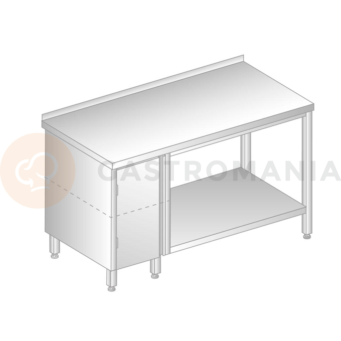 Stůl nástěnný z nerezové oceli se skříňkou a poličkou 1600x700x850 mm | DORA METAL, DM-3113