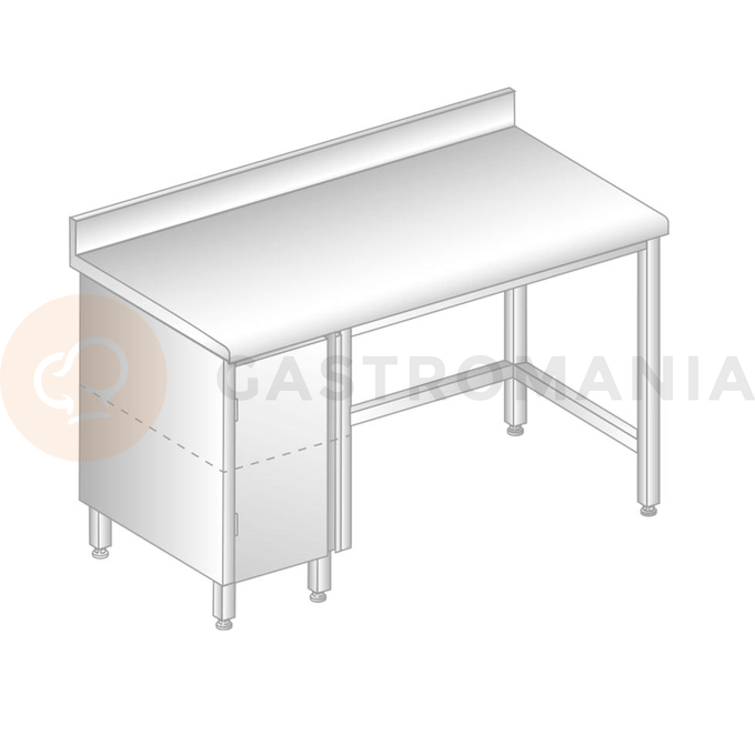 Stůl nástěnný z nerezové oceli se skříňkou, zadní lištou a okapovou lištou 1000x600x850 mm | DORA METAL, DM-S-3111