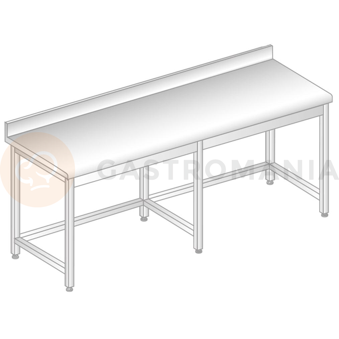 Stůl nástěnný z nerezové oceli se zadní lištou a okapovou lištou 2100x700x850 mm | DORA METAL, DM-S-3102