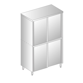 Dvojitá skladovací skříň z nerezové oceli s posuvnými dveřmi, dělenou komorou a policemi 800x700x1800 mm | DORA METAL, DM-3308.01
