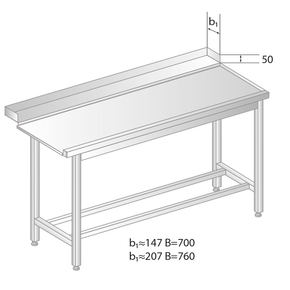 Vykládací stůl pro myčky nádobí z nerezové oceli 800x700x850 mm | DORA METAL, DM-3248