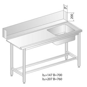Stół załadowczy do zmywarek ze stali nierdzewnej ze zlewem 1600x700x850 mm | DORA METAL, DM-3247