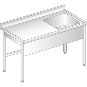 Stůl nástěnný z nerezové oceli s dřezem, zadní lištou a okapovou lištou 1500x600x850 mm | DORA METAL, DM-S-3200