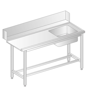 Stůl pro nakládání do myčky nádobí z nerezové oceli s dřezem 1300x700x850 mm | DORA METAL, DM-3247