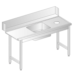 Stůl pro nakládání do myčky nádobí z nerezové oceli s otvorem na odpad a dřezem 1200x760x850 mm | DORA METAL, DM-3257
