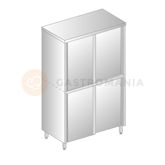 Dvojitá skladovací skříň z nerezové oceli s posuvnými dveřmi, dělenou komorou a policemi 1300x700x1800 mm | DORA METAL, DM-3308.01