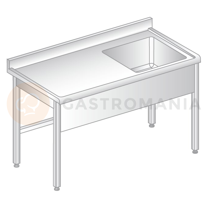 Stůl nástěnný z nerezové oceli s dřezem, zadní lištou a okapovou lištou 900x600x850 mm | DORA METAL, DM-S-3200
