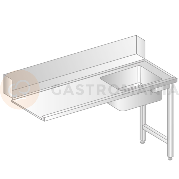 Stůl pro nakládání do myčky nádobí z nerezové oceli s dřezem 1200x700x850 mm | DORA METAL, DM-3266
