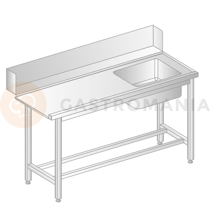 Stůl pro nakládání do myčky nádobí z nerezové oceli s dřezem 1500x760x850 mm | DORA METAL, DM-3247