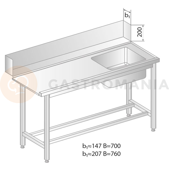 Stůl pro nakládání do myčky nádobí z nerezové oceli s dřezem 1500x760x850 mm | DORA METAL, DM-3247