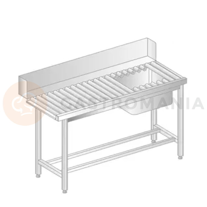 Válečkový stůl pro nakládání do myčky nádobí z nerezové oceli s dřezem 1300x760x850 mm | DORA METAL, DM-3276