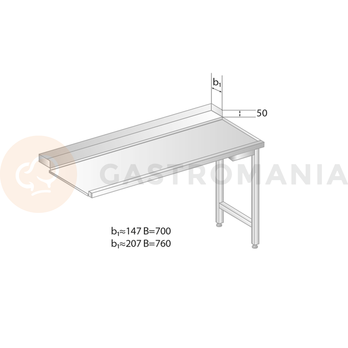 Vykládací stůl pro myčky nádobí z nerezové oceli 1000x700x850 mm | DORA METAL, DM-3265
