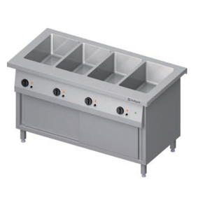 Stůl s vodní lázní 4xGN 1/1, čtyřkomorový, posuvná dvířka, ohřívací skříň, vrchní deska z nerezové oceli | STALGAST, ST 229