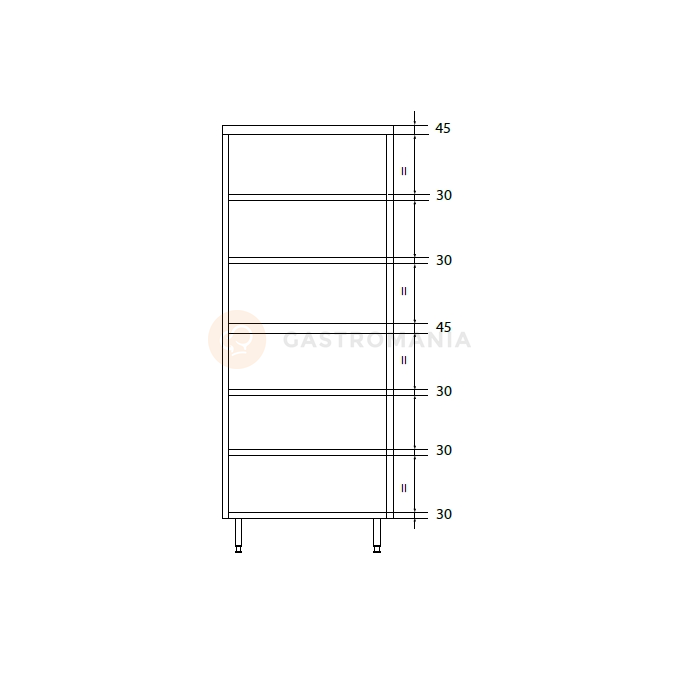 Dvojitá průchozí skříň z nerezové oceli s posuvnými dveřmi, dělenou komorou a policemi 1400x500x1800 mm | DORA METAL, DM-3309.02