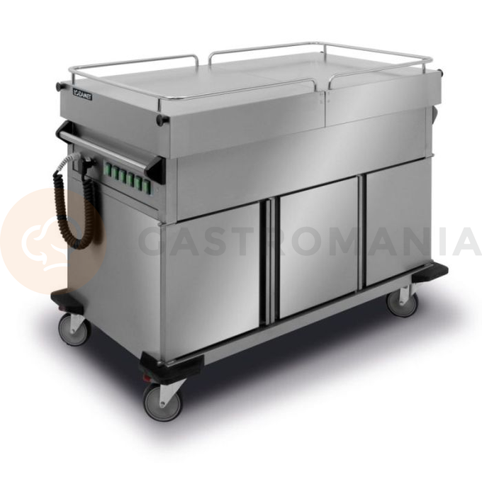 Pojízdná vodní lázeň, 3xGN 1/1 200 mm s výsuvnou pracovní deskou a ohřívacími skříňkami | LOZAMET, BJNS.3GN.F